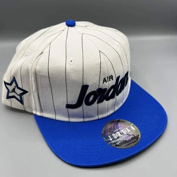 Air Jordan Hat Men White Blue‎ Pinstripe Jumpman Snap Back Cap